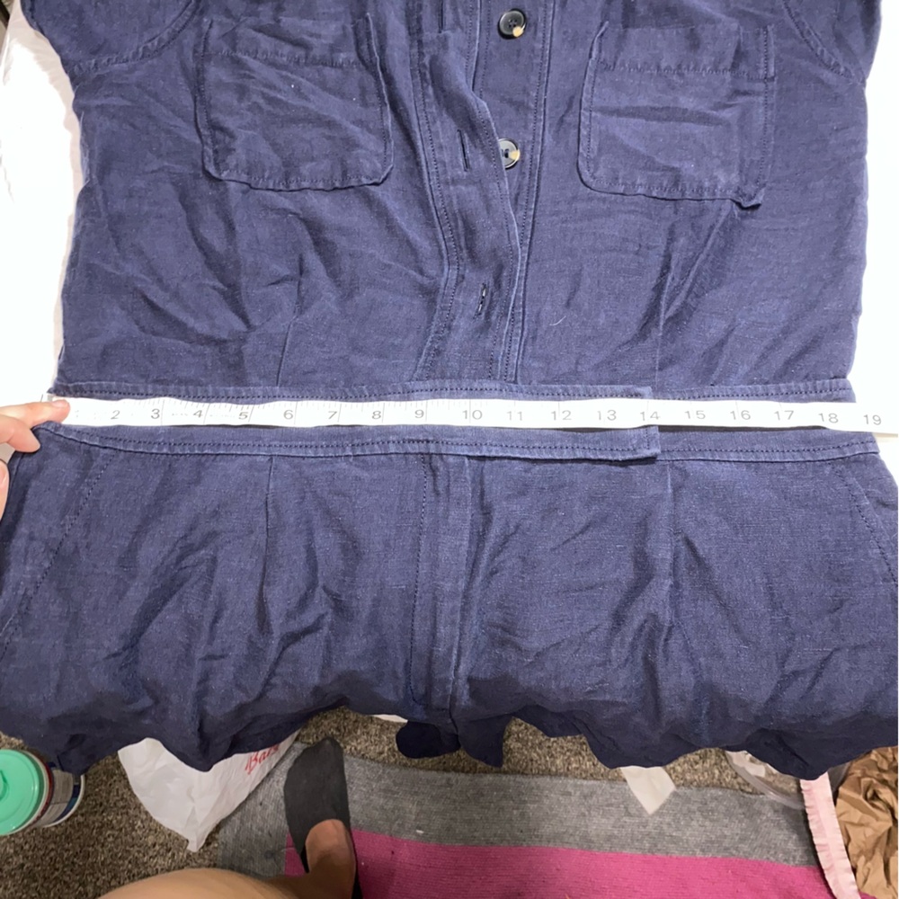 Ann Taylor Linen Blend Navy Blue Jumpsuit Romper 14 Lightweight Cargo Summer - Picture 7 of 16